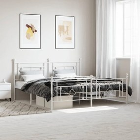 374410 vidaXL Cadru de pat metalic cu tăblie de cap/picioare, alb, 180x200 cm