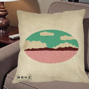 Perna Decorativa Peisaj Desert Oval Pastel, 40x40 cm, Crem, Husa Detasabila, Perna Inclusa, BEKZ®