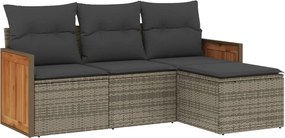 vidaXL Set canapea de grădină cu perne, 4 piese, gri, poliratan