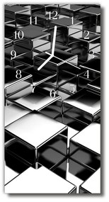 Ceas de perete din sticla vertical Art cuburi de metal negru