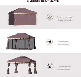 Outsunny Foisor Gradina pliabil cu Plasa de tantari si Acoperis dublu,3x4m Cafeniu | Aosom Romania