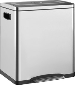 HOMCOM Coș de Gunoi cu 2 Secțiuni de 15L cu Pedală și Capac cu Închidere Lină, 40x34,8x47,5 cm, Argintiu | Aosom Romania