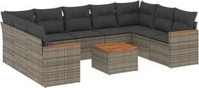 vidaXL Set mobilier de grădină cu perne, 10 piese, gri, poliratan