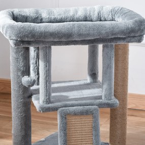 PawHut Ansamblu de Joacă de Sisal din Sisal și Pluș, Căsuță pentru Pisici și Pat, Gri | Aosom Romania