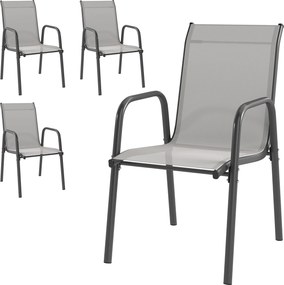 Outsunny Scaune de grădină set 4 buc. Scaune de terasă stivuibile cu spătar respirabil, cotiere, capacitate 120 kg | Aosom Romania