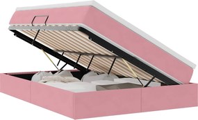 vidaXL Pat cu saltea și spațiu de depozitare Roz 140 x 200 cm Catifea