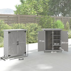 Outsunny Adăpost de grădină dulap 3 rafturi 2 uși acoperiș din tablă galvanizată etanș lemn masiv 75 x 40 x 90 cm gri | Aosom Romania