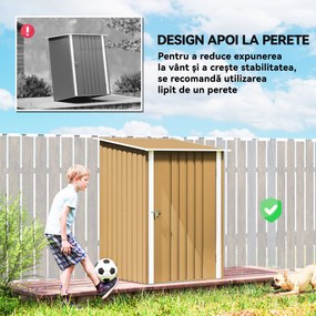 Outsunny Căsuță de Grădină 0.92m² din Oțel Galvanizat, Depozit pentru Unelte cu Ușă Blocabilă, Acoperiș Înclinat, 100x104x160 cm, Galben | Aosom Romania