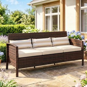 Outsunny Canapea de exterior cu 3 locuri, din ratan PE, cu perne confortabile și detașabile, 173x68x78 cm, maro | Aosom Romania