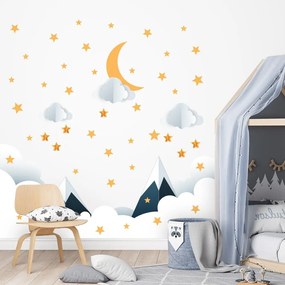 Autocolant de perete pentru copii 90x60 cm Mountains in Stars and Clouds – Ambiance