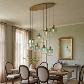 Lampă suspendată Hotel Chic alamă cu sticlă albastră și verde 8 lumini - Qara