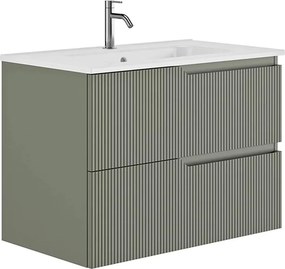 Set dulap baza suspendat Gala Canaletto 2 sertare 80 cm finisaj verde si lavoar Luc alb