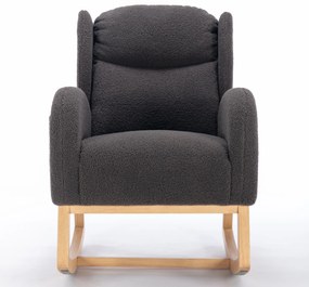 Scaun balansoar modern cu husă din material Teddy, fotoliu cu design ergonomic cu spătar înalt, pentru living și dormitor, 71x96,5x101 cm, Gri închis