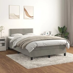 3141233 vidaXL Pat box spring cu saltea, gri deschis, 120x200 cm, catifea