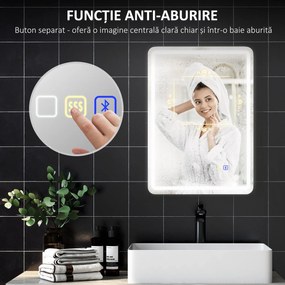 HOMCOM Oglindă de Baie Bluetooth LED 50 x 70 cm cu Anticeață - Argintiu | Aosom Romania