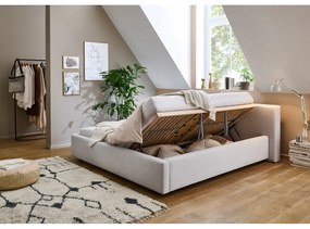 Pat matrimonial gri deschis tapițat cu spațiu de depozitare cu somieră 180x200 cm Cube – Meise Möbel