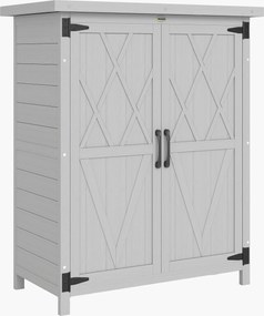 Outsunny Adăpost de grădină dulap 3 rafturi 2 uși acoperiș din tablă galvanizată etanș lemn masiv 75 x 40 x 90 cm gri | Aosom Romania
