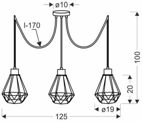 Lustră pe cablu PRIMO 3xE27/60W/230V negru/auriu
