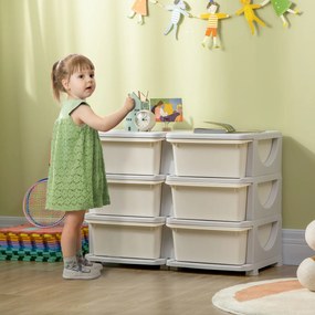 HOMCOM Cutie de depozitare pentru copii, cutie de depozitare pentru copii, 3 sertare, crem alb | Aosom Romania