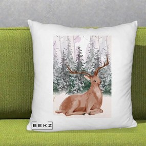Perna Decorativa Ren in Padure Roz Moale, 40x40 cm, Alb Pufos, Husa Detasabila, Perna Inclusa, BEKZ®