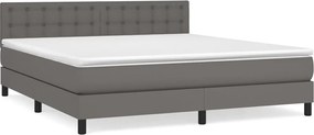 vidaXL Pat box spring cu saltea, gri, 160x200 cm, piele ecologică