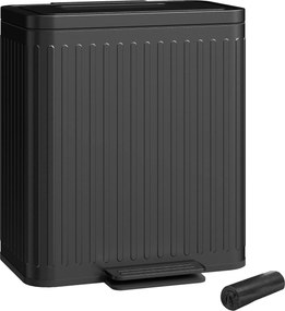 HOMCOM Coș de gunoi pentru bucătărie, 2 x 20 L compartimente, separare eficientă a deșeurilor, pedală, plastic, metal, Negru | Aosom Romania
