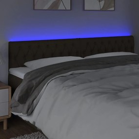 Tablie de pat cu LED, maro inchis, 180x7x78 88 cm, textil 1, Maro inchis, 180 x 7 x 78 88 cm