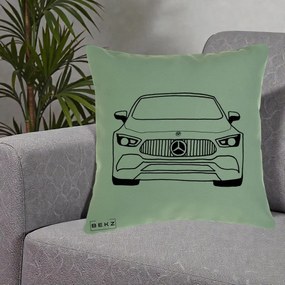 Perna Personalizata Mercedes-Benz Fata Linie, 40x40 cm, Verde, Husa Detasabila, Perna Inclusa, BEKZ®