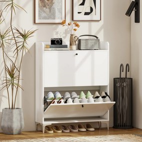 HOMCOM Dulap pentru încălțăminte Slim cu 2 sertare basculante și rafturi ajustabile, din lemn și metal, 80x24x101cm, alb | Aosom Romania