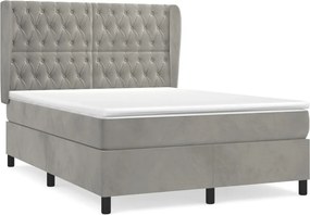 vidaXL Pat box spring cu saltea, gri deschis, 140x190 cm, catifea