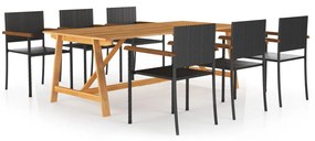 3068814 vidaXL Set mobilier de grădină, 7 piese, negru