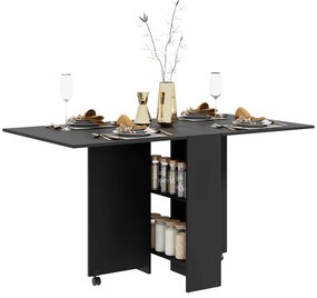 HOMCOM Masă Pliantă din Lemn cu Roți, pentru 4-6 Persoane, 75x140x75 cm, Negru | Aosom Romania