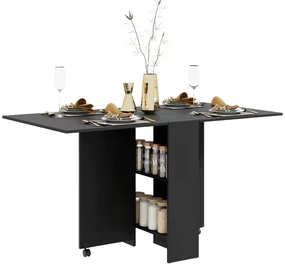 HOMCOM Masă Pliantă din Lemn cu Roți, pentru 4-6 Persoane, 75x140x75 cm, Negru | Aosom Romania