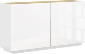 HOMCOM Bufet de Bucătărie cu Uși Amortizate și Rafturi Reglabile, pentru Sufragerie sau Living, 140x40x75 cm, Alb Lucios | Aosom Romania