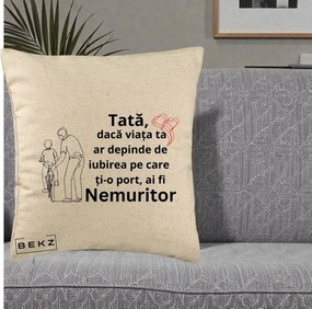 Cadou pentru Tata - Perna Personalizata Tata Nemuritor Bicicleta, 40x40 cm, Bej, Husa Detasabila, Perna Inclusa, BEKZ®