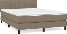 vidaXL Pat box spring cu saltea, gri taupe, 140x200 cm, textil