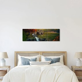 Tablou cu căbănuță în peisaj de poveste (cu ceas) (90x30 cm)