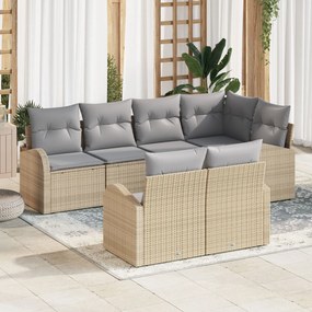 vidaXL Set de canapele pentru grădină cu pernă 7 pcs Bej Rattan poli