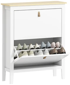 HOMCOM Pantofar cu 2 Sertare Rabatabile pentru 14 Perechi de Pantofi și Rafturi Reglabile, 80x24x95.5 cm, Alb | Aosom Romania