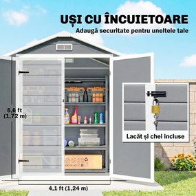 Outsunny Magazie Metalica pentru Gradina Gri Spatiu Depozitare Exterior | Aosom Romania