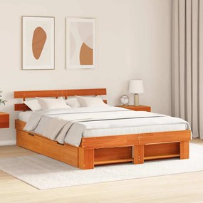 vidaXL Cadru de pat cu sertar cu headboard cu depozitare Maro ceruit 150 x 200 cm Lemn masiv