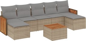 vidaXL Set canapele de grădină, 8 piese, cu perne, bej, poliratan