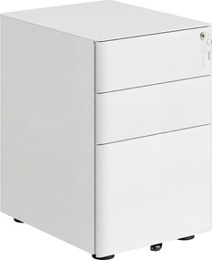Vinsetto Fiset Metalic cu 3 Sertare și Sistem de Blocare, Mobilier de Birou pe Roti, 39x48x59cm, Design Compact, Alb | Aosom Romania