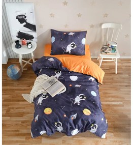 Lenjerie de pat pentru copii albastru-închis/portocalie pentru pat de o persoană 140x200 cm Astron – Mijolnir