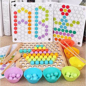Puzzle mozaic cu bile, jucărie din lemn Montessori