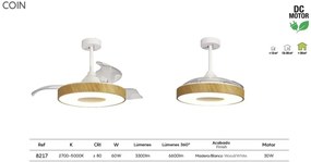 Lustra LED cu Ventilator si telecomanda COIN lemn/alb
