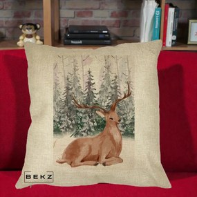 Perna Decorativa Ren in Padure Roz Moale, 40x40 cm, Crem, Husa Detasabila, Perna Inclusa, BEKZ®