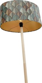 Lampă de podea din lemn cu abajur oval din catifea cu design de frunze 50cm - Mels