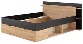 Pat matrimonial negru/în culoare naturală cu aspect de lemn de stejar cu spațiu de depozitare fără somieră 160x200 cm Albo – Marckeric
