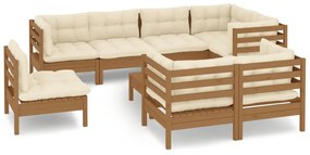 3096523 vidaXL Set mobilier grădină cu perne, 9 piese, maro miere, lemn de pin